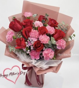 Mother's day精選-18枝玫瑰配康乃馨花束