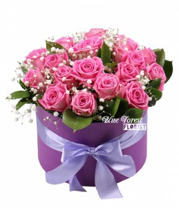 18枝裝深粉紅色玫瑰花盒（配滿天星）