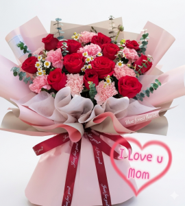Mother's day精選*10支紅玫瑰配8支粉紅康乃馨花束