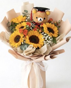 畢業花束*5支台灣向日葵花束連畢業公仔