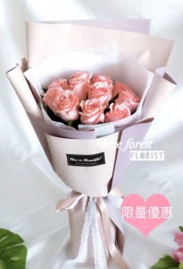 情人節系列  簡約款式11枝淺粉紅玫瑰花束*