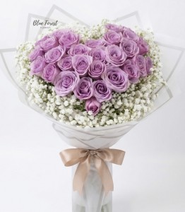 心紫有你*30枝心形紫玫瑰花束