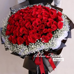 情人節系列 99枝紅玫瑰滿天星花束