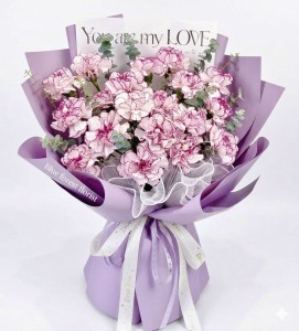 Mother's day精選*18支裝雙色紫康乃馨花束