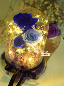 保鮮•愛系列 *LED玻璃罩玫瑰保鮮花（深藍/淺藍色）*可免費刻上名或祝福字句