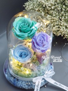 保鮮•愛系列 *LED玻璃罩玫瑰保鮮花（Tiffany blue/淺藍色/薰衣草色）*可免費刻上名或祝福字句