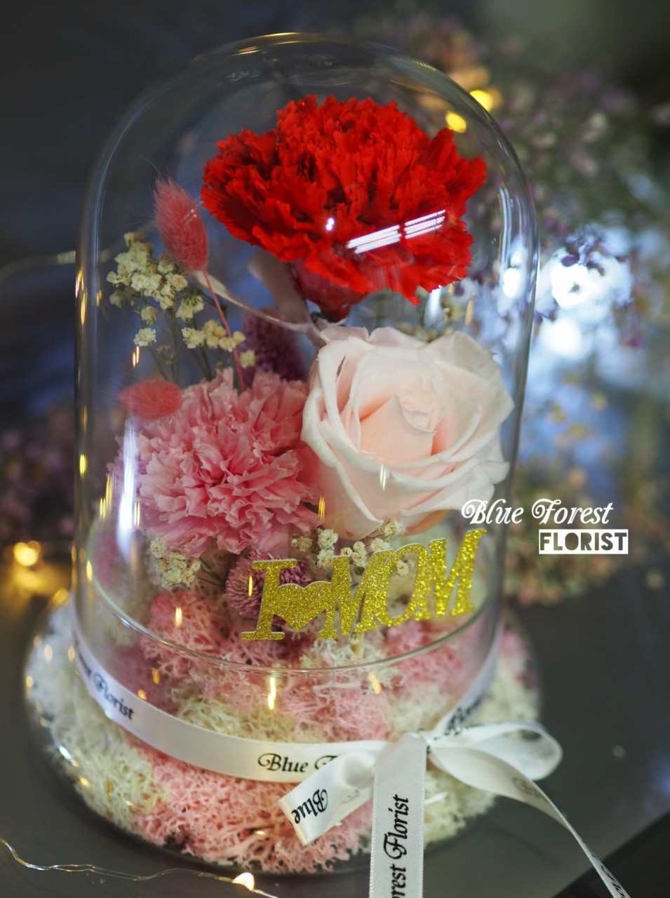 Mother's day 2023精選 *玻璃罩康乃馨玫瑰保鮮花(紅色/粉紅)*可免費刻上名或祝福字句