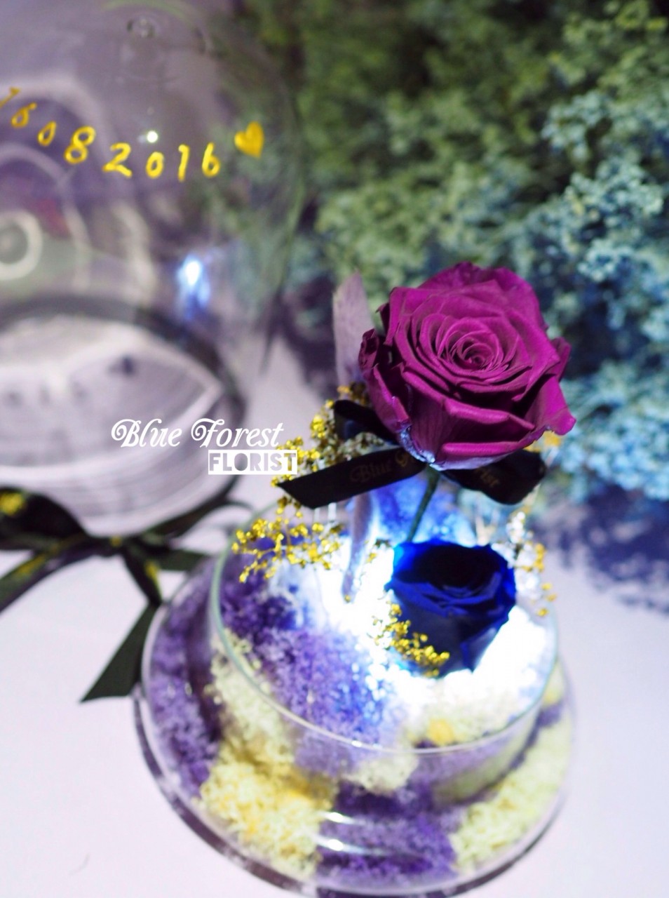 **保鮮•愛系列 *發光玻璃罩玫瑰保鮮花(深紫色)*可免費刻上名或祝福字句
