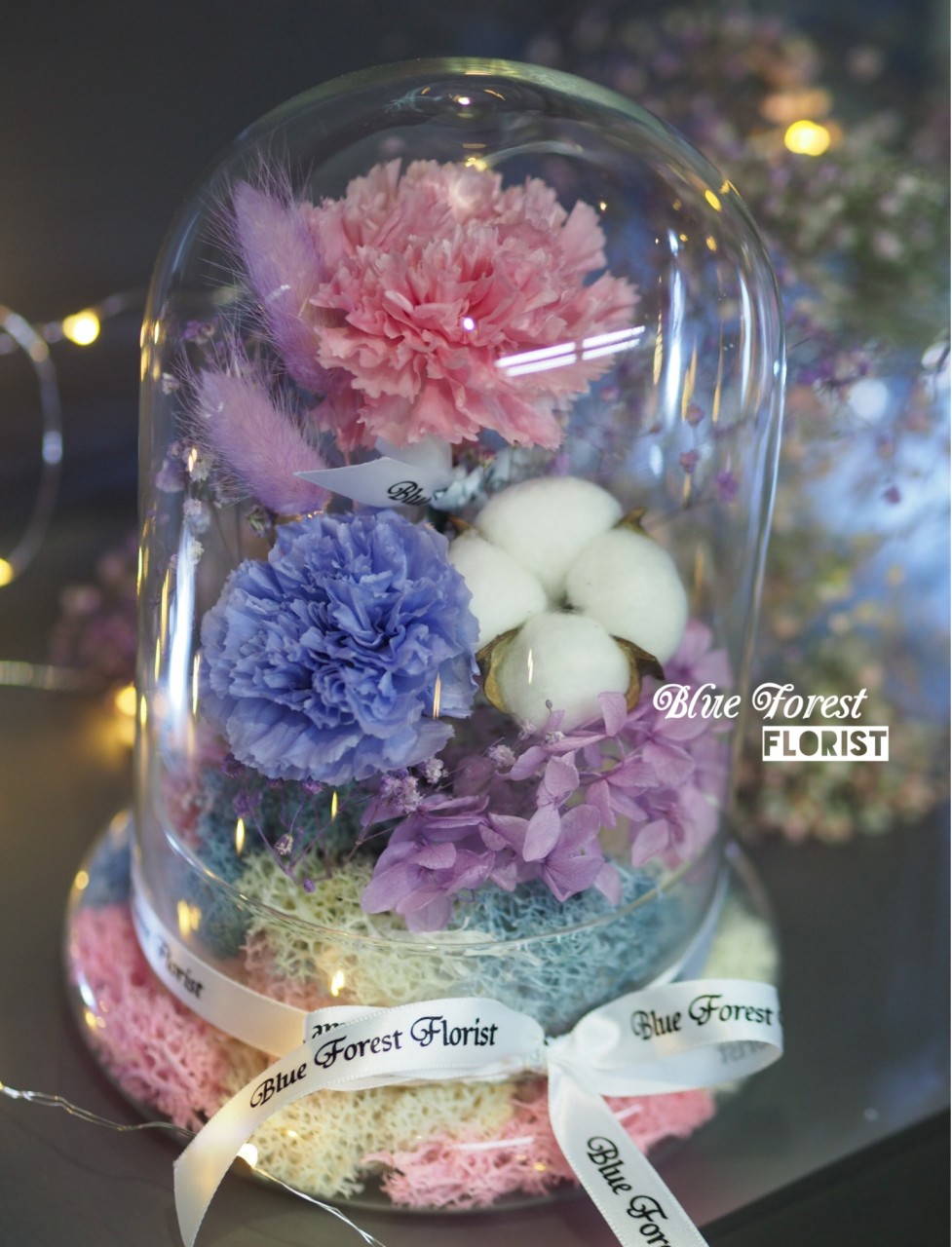Mother's day精選 *玻璃罩康乃馨棉花保鮮花(淺紫/粉紅)*可免費刻上名或祝福字句