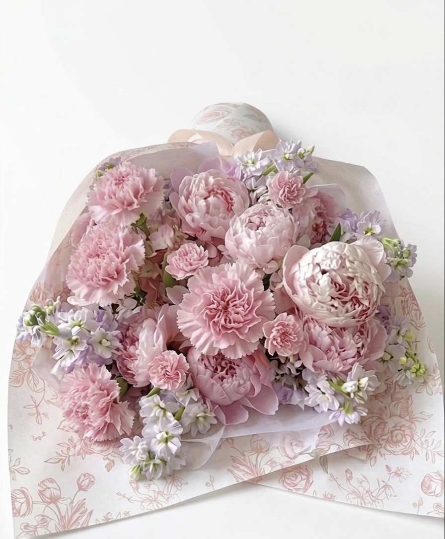 Mother's day 8朵裝粉紅康乃馨配6朵裝入口牡丹花束